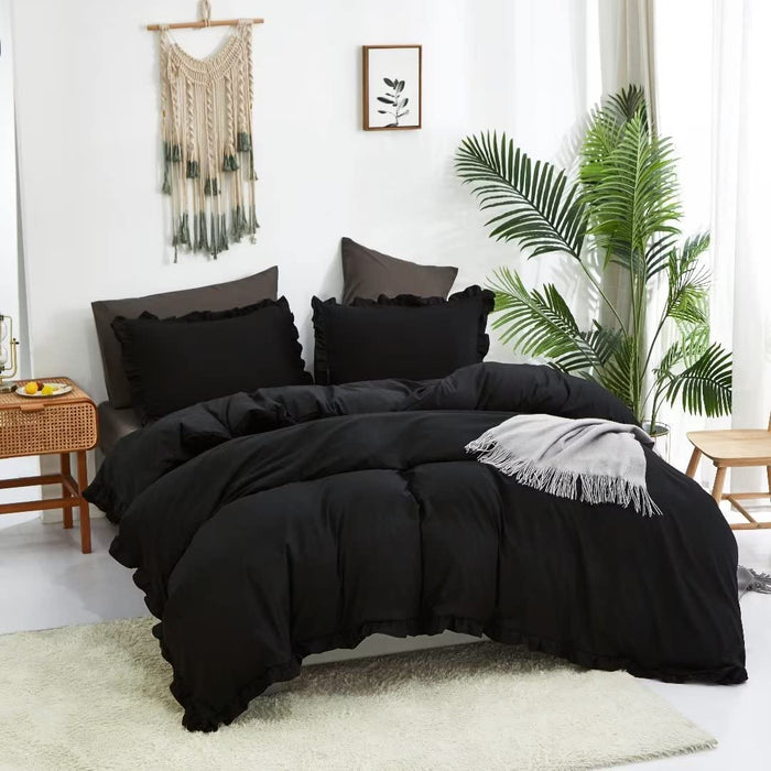 Black Comforter Set Full Black Ruffle Bedding Comforter Sets Full Men Boys Women Comforter All Black Bedding Ruffle Comforter Farmhouse Comforter Shabby Chic Bedding
