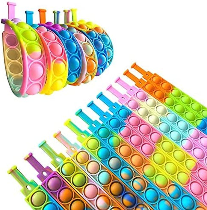 12PCS Push Pop Fidget Toy Fidget Bracelet, Durable and Adjustable, Multicolor Stress Relief Finger Press Bracelet for Kids and Adults ADHD ADD Autism