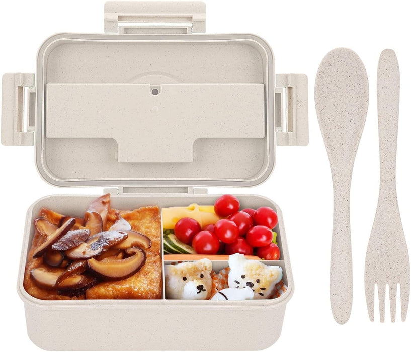 Bento Box for Kids Adults Lunch Box with 3 Compartment,Wheat Fiber Leak Proof Food Container with Spoon & Fork,1200Ml Lunch Boxes Containers for Men Women (Model2-Blue)