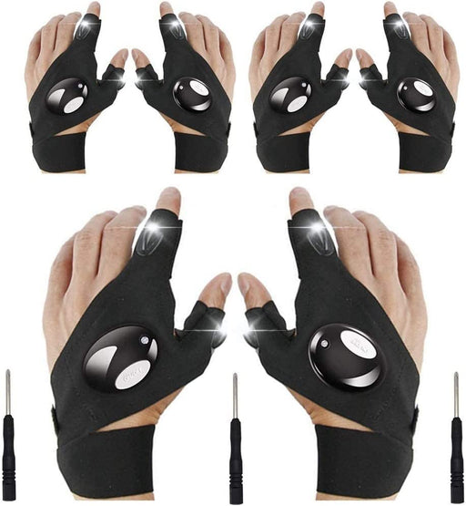 XIANGZHU 3 Pairs Flashlight Gloves, Fingerless LED Gloves, Birthday Gifts for Man, Hands Free Flashlights for Working in Darkness Places Fishing, Repair, Camping, Hiking, Running
