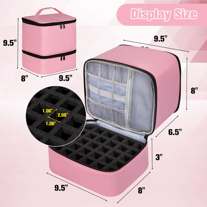 Nail Polish Organizer and Nail Dryer Case, Double-Layer Nail Polish Storage Holds 30 Bottles (15Ml/0.5 Fl.Oz) and 1 Led Nail Lamp, Travel Carrying Case for Nail Polish Kit Set (Pink)