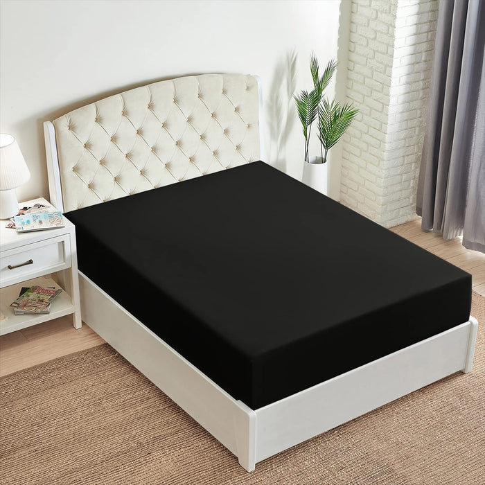 Queen Fitted Sheet - Deep Pocket Cooling Sheets up to 16 Inch - Hotel Luxury Bedding - Softest Sheets - Wrinkle, Fade, Stain Resistant - 1 Single Queen Fitted Sheet Only (Queen, Black)