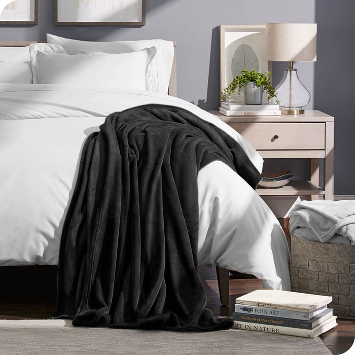 Microplush Fleece Blanket, Plush, Ultra Soft, Full/Queen, Black