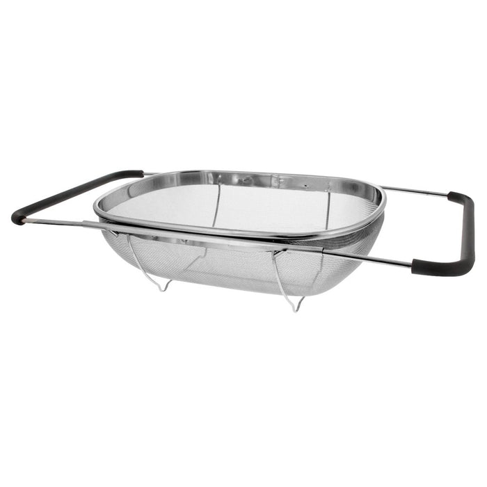 over the Sink Deep Well Oval Stainless Steel Colander Fine Mesh W/ Extendable Handle