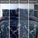 Silver Metallic Marble Comforter Set Queen Size Foil Print Glitter Bedding Set, Navy Blue/Silver