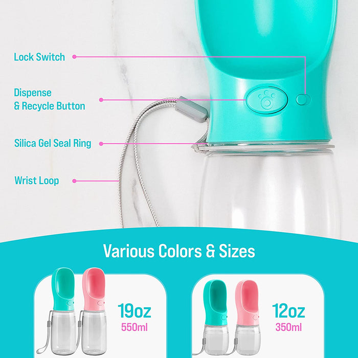 Malsipree Dog Water Bottle, Leak Proof Portable Puppy Water Dispenser with Drinking Feeder for Pets Outdoor Walking, Hiking, Travel, Food Grade Plastic (12Oz, Blue)