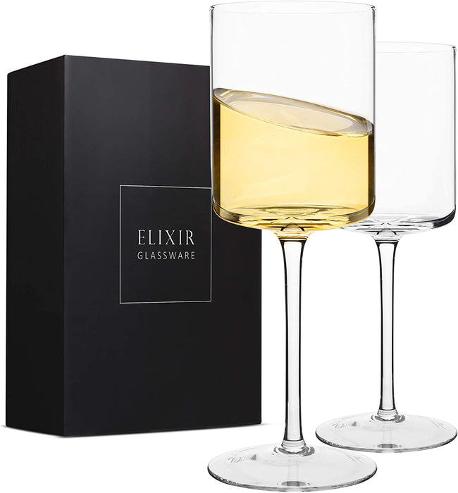 Edge Wine Glasses, Modern & Elegant Square Glass Set of 2, Large Red Wine or White Wine Glass - Unique Gift for Women, Men, Wedding, Anniversary - 14Oz