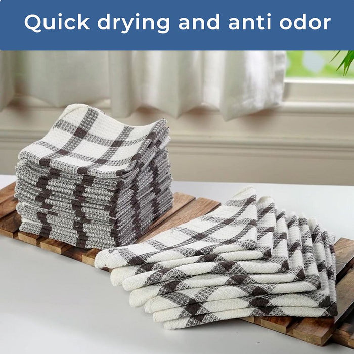 Set of 24 Brown Checkered Pattern Kitchen Towels Dish Cloths 100% Cotton 12X12"