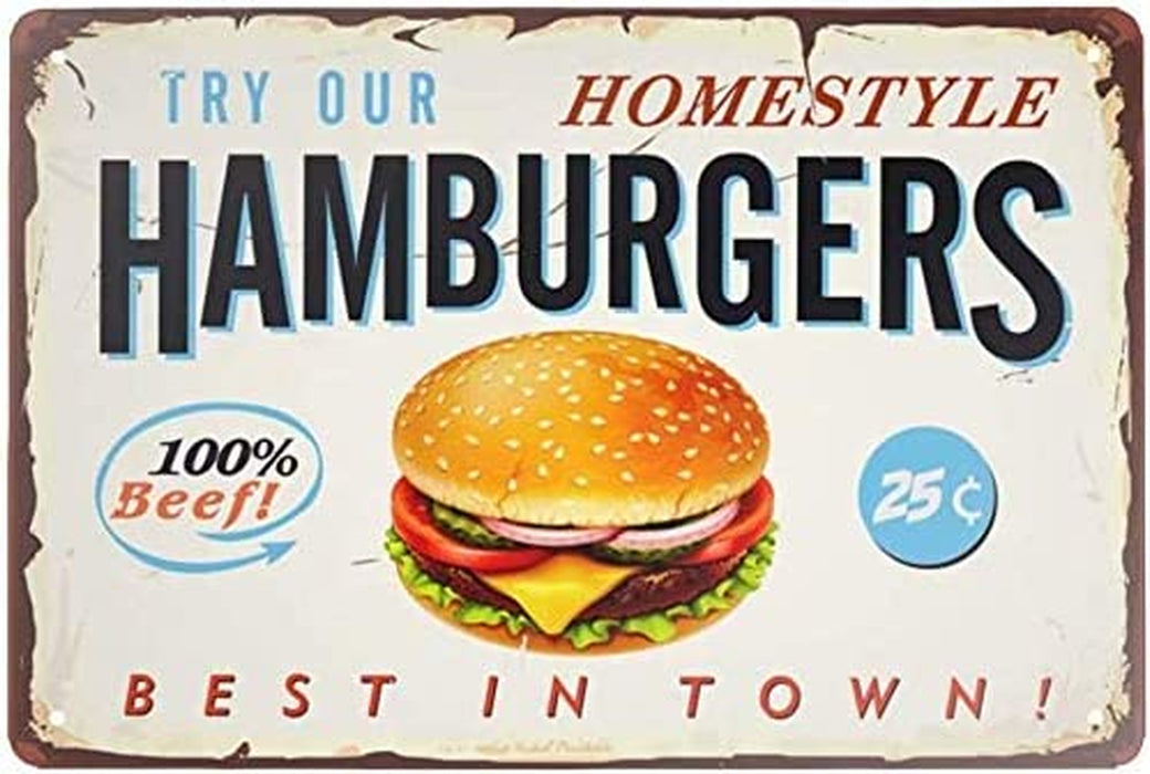 Retro Metal Sign Vintage Tin Sign Hamburg Sign for Plaque Poster Cafe Wall Art Gift 12 X 8 INCH