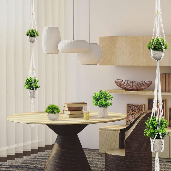 Artificial Hanging Plants with Plant Hanger, Small Fake Hanging Plants Potted Green Grass Eucalyptus Faux Greenery Topiary Shrubs for Home Office Bathroom Living Room Bedroom Aesthetic Decor, 2 Pack