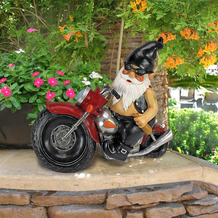 Axle Grease the Biker Garden Gnome Motorcycle Statue, 13 Inch, Polyresin, Full Color