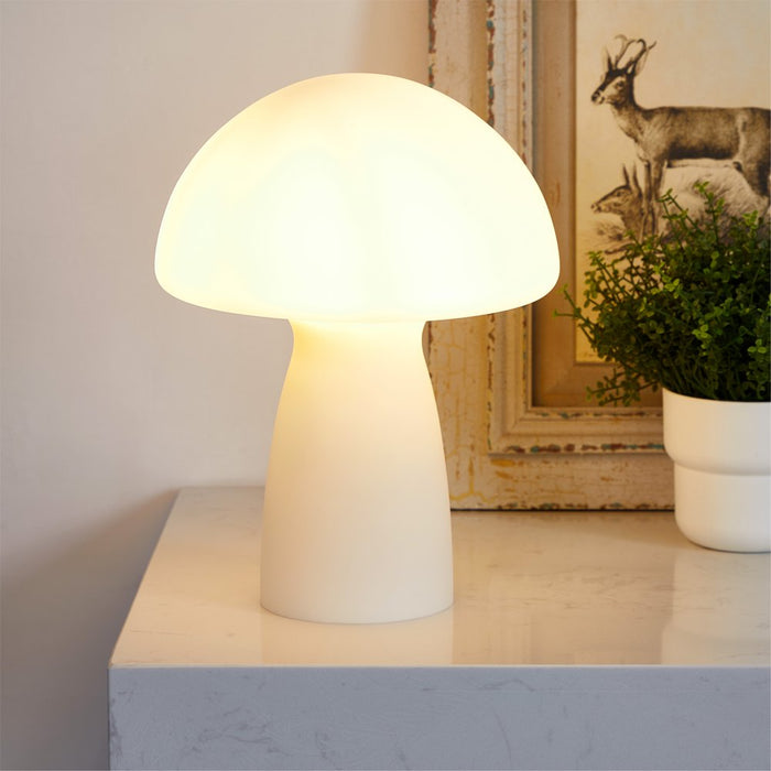 Urban Shop Novelty Glass Mushroom Lamp, Off-White Matte, 12" H, Plug-In