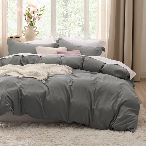 Dark Grey Duvet Cover Queen Size - Soft Prewashed Queen Duvet Cover Set, 3 Pieces, 1 Duvet Cover 90X90 Inches with Zipper Closure and 2 Pillow Shams