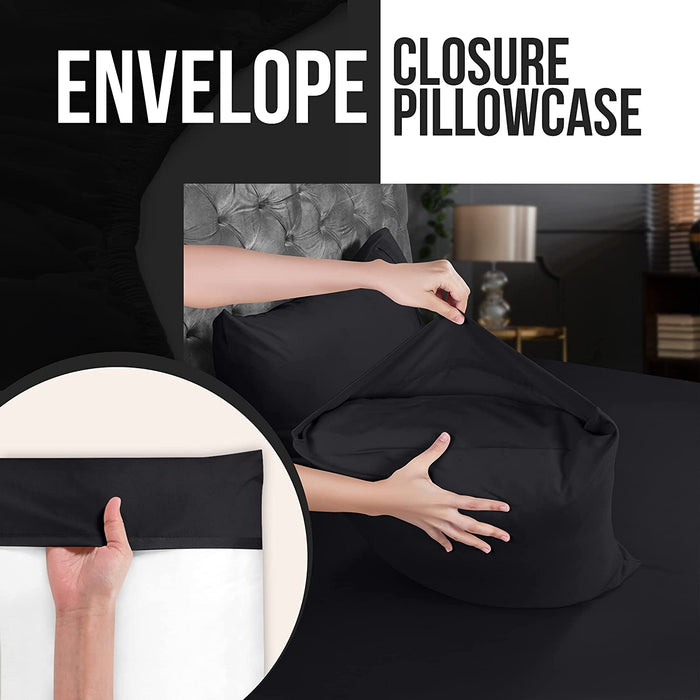 Queen Bed Sheets Set - 4 Piece Bedding - Brushed Microfiber - Shrinkage and Fade Resistant - Easy Care (Queen, Black)