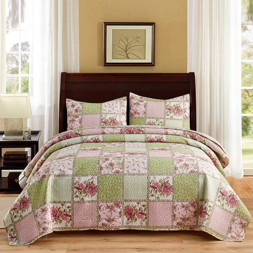 King Quilt Set, 3-Piece Quilt Sets with 2 Pillow Shams - Boho Reversible Soft and Lightweight Quilt Bedding Bedspread Coverlet Set, Garden