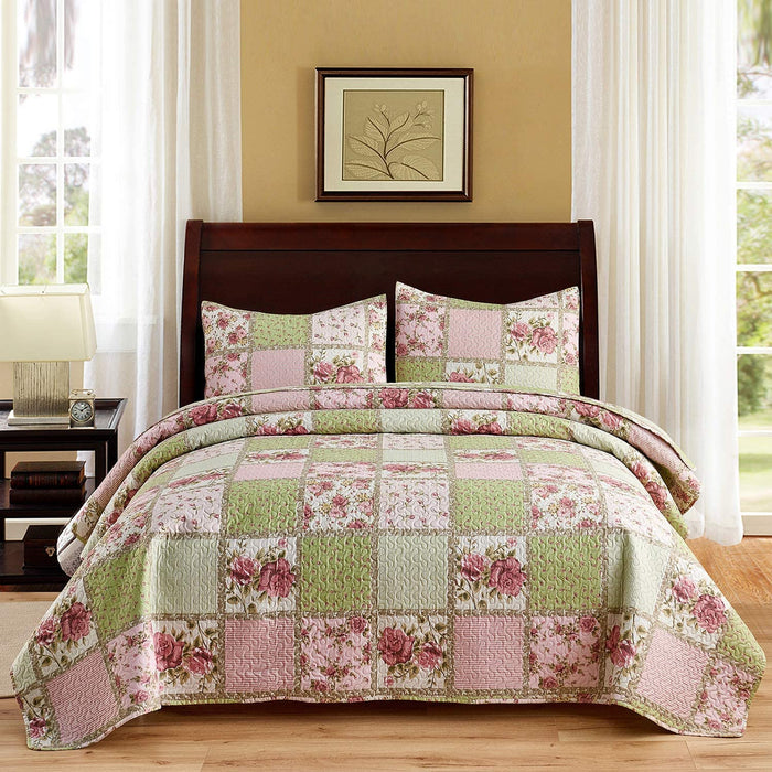 King Quilt Set, 3-Piece Quilt Sets with 2 Pillow Shams - Boho Reversible Soft and Lightweight Quilt Bedding Bedspread Coverlet Set, Garden