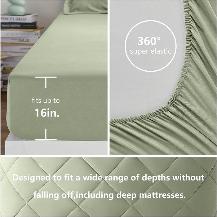 Queen Comforter Set with Sheets 7 Pieces Bed in a Bag Sage Green All Season Bedding Sets with Comforter, Pillow Shams, Flat Sheet, Fitted Sheet and Pillowcases