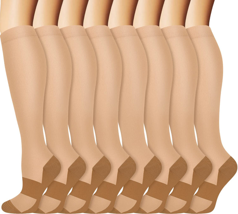 Graduated Copper Compression Socks for Men & Women Circulation 8 Pairs 15-20Mmhg - Best for Running Athletic Cycling