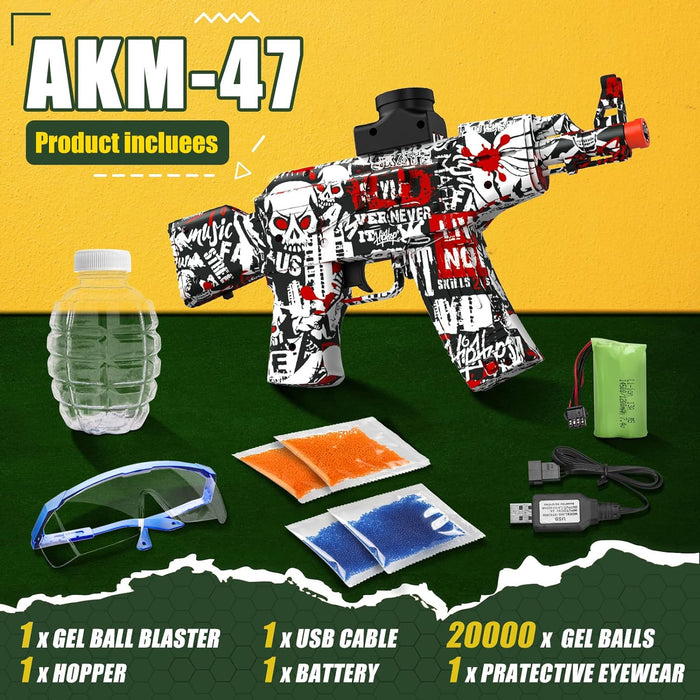 Electric with Gel Ball Blaster AEG AKM-47 Splatter Ball Blaster for Splat Gun Automatic Outdoor Activities-Boys and Girls Fighting Shooting Team Game (Red)