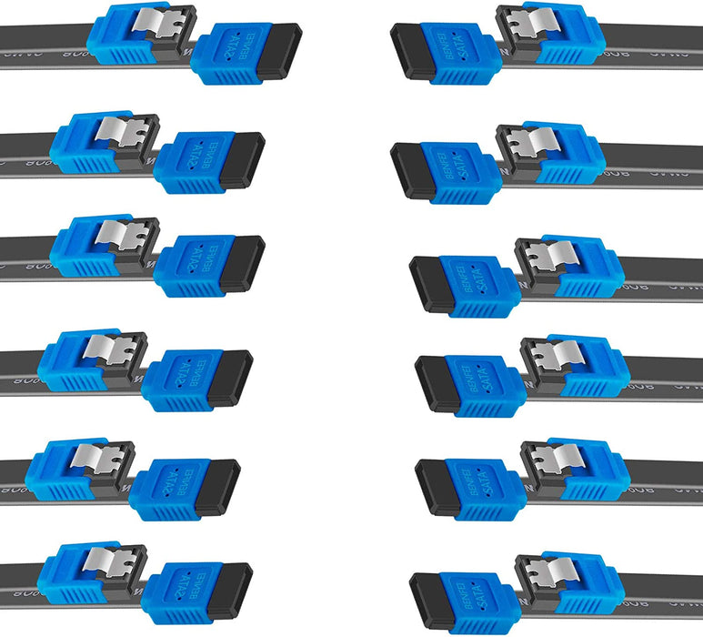 SATA Cable III, 3 Pack SATA Cable III 6Gbps Straight HDD SDD Data Cable with Locking Latch 18 Inch Compatible for SATA HDD, SSD, CD Driver, CD Writer - Black