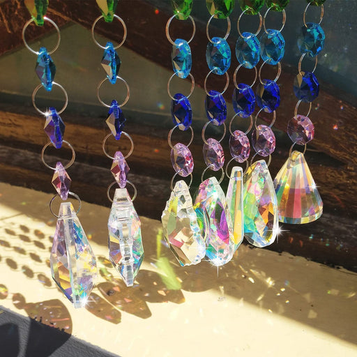 7 Pcs Hanging Crystals Suncatchers - Colored Crystals Prisms with Pendant, Lighting Crystal Pendant Hanging Window Decoration, Prism Ball Light Shadow Wind Chime