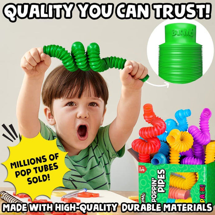 Pop Tubes Large 4Pk | Toddler Sensory Toys | Hours of Fun for Kids | Imaginative & Stimulating Creative Learning | Toddler Easter Basket Stuffers | Easter Basket Stuffers for Toddler