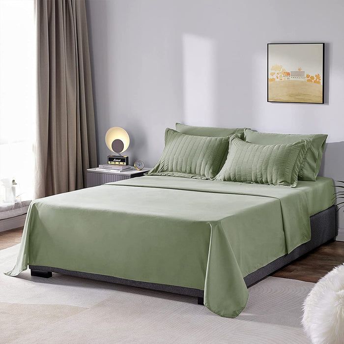 Queen Seersucker Comforter Set with Sheets Green Bed in a Bag 7-Pieces All Season Bedding Sets with Comforter, Pillow Sham, Flat Sheet, Fitted Sheet, Pillowcase