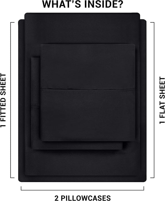 Queen Bed Sheets Set - 4 Piece Bedding - Brushed Microfiber - Shrinkage and Fade Resistant - Easy Care (Queen, Black)