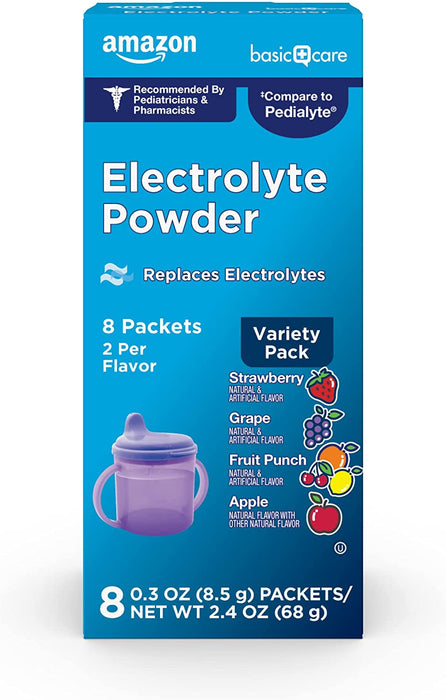 Amazon  Electrolyte Powder Variety Pack, Apple, Fruit Punch, Grape, Strawberry, Electrolyte Drink Mix, 8 Count