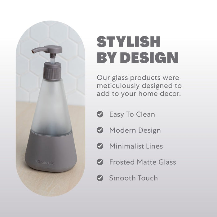 Dish Soap Dispenser with Pump, Refillable Glass 14 Oz Container, Shatter Resistant, Liquid Dishwashing Detergent, Non-Slip Grip, Matte Clear Frosted Finish, Kitchen Sink, 1 Pack - Charcoal
