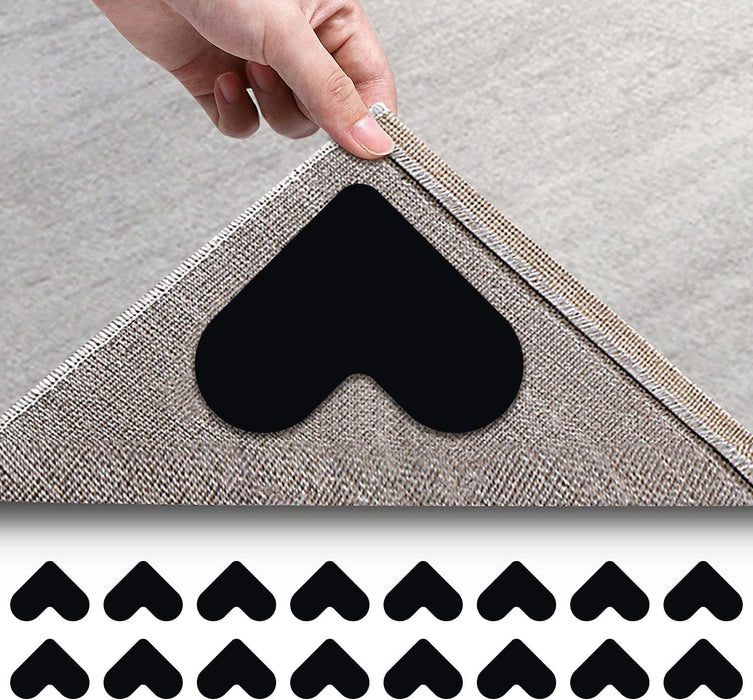 [16 Pack] Rug Gripper, Double Sided Non-Slip Rug Pads Rug Tape Stickers Washable Area Rug Pad Carpet Tape Corner Side Gripper for Hardwood Floors and Tile