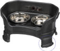Neater Feeder Deluxe with Leg Extensions for Small Dogs - Mess Proof Pet Feeder with Stainless Steel Food & Water Bowls - Drip Proof, Non-Tip, and Non-Slip - Gunmetal Grey