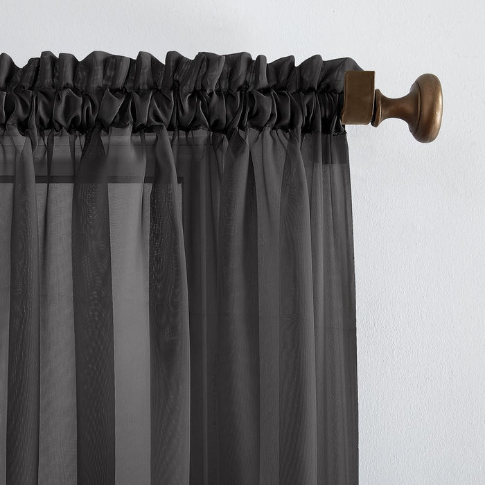 Mainstays Marjorie Sheer Voile Curtain, Single Panel, 59"W X 63"L, Black