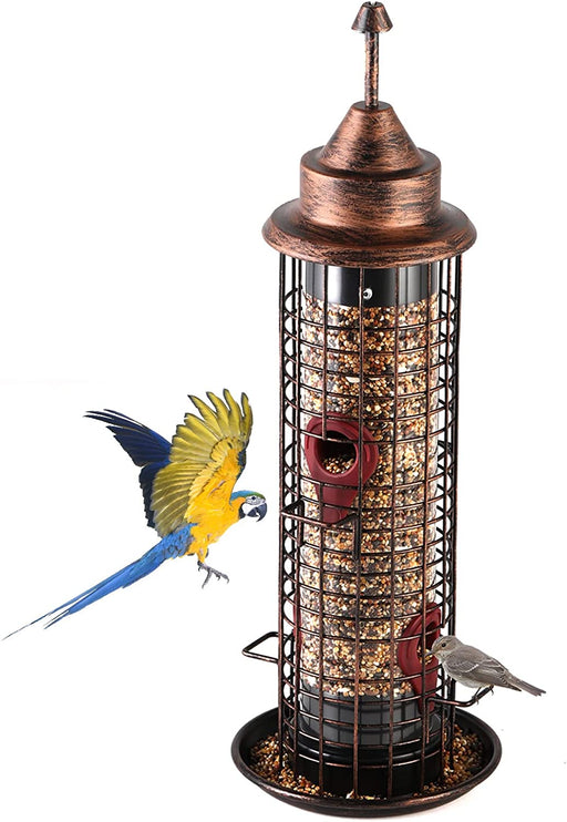 Birdland Tube Wild Bird Feeder for Garden Yard Outdoor Decor, with 4 Feeding Ports & Drainage Holes, 1.35 Lb Capacity, Bronze
