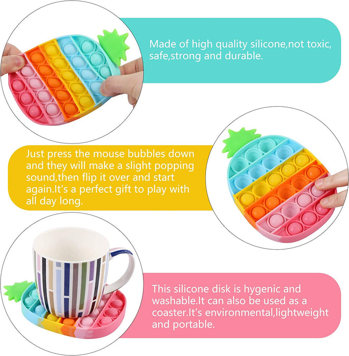 Push Pop Bubbles Fidget Sensory Toys,Stress Reliever Silicone Squeeze Sensory Toy,Anxiety Relief Tools Educational Popping Game for Kids and Adult (Pineapple,Rainbow)