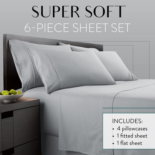 Light Grey Queen Size Bed Sheets Set - 6 Pc Soft Bedding & Pillowcases Set W/ Deep Pockets - Breathable, Wrinkle Free & Fade Resistant