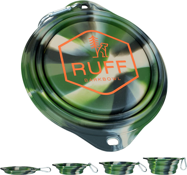 Ruff Products Barkbowl (800Ml) - Collapsible Dog Bowl (Camo) Premium Quality, Platinum-Cured Food Grade Silicone, No Plastic Rim, Food Safe, Large Travel Bowl