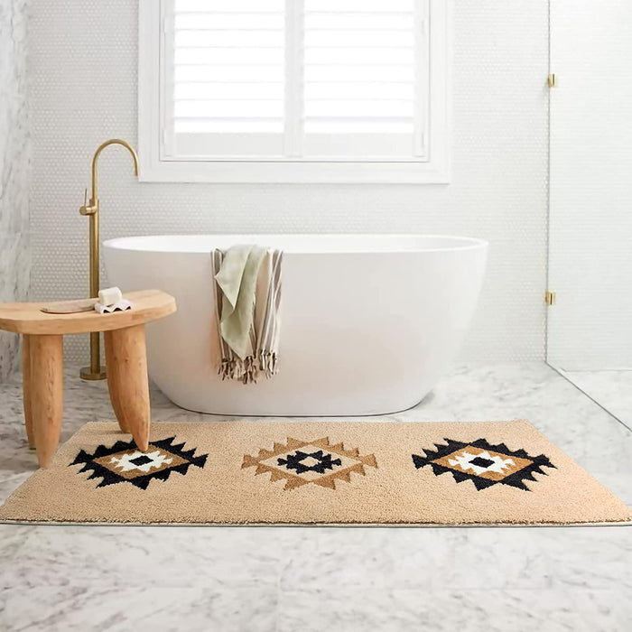 DEXDE Boho Bathroom Rug Runner 24X60 Long Bath Mat for Bathroom Bedroom Hallway Kitchen Shower Luxury Soft Absorbent Large Geometric Carpet Runner Western Farmhouse Neutral Home Decor, Cream Beige