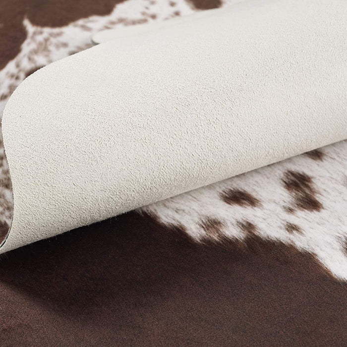 Faux Cowhide Rug 5.2 X 4.6 Feet, Cute Cow Hide Rug for Living Room Bedroom Western Home Decor Faux Fur Cow Print Rugs White and Brown