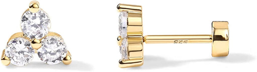 14K Gold Plated Solid 925 Sterling Silver Post Cubic Zirconia Flat Back Earrings for Women | Cartilage Earring | Helix Piercing Jewelry | Small Stud Earrings | Trinity, Pearl, Marquise, Opal