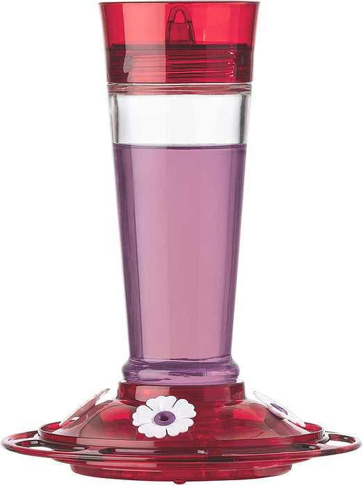 More Birds Bird Health+ Ruby Hummingbird Feeder, Glass Hummingbird Feeders for Outdoors, 4 Feeding Stations, 10 Ounces