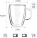 Double Wall Glass Coffee Mugs, (4-Pcak) 16 Ounces-Clear Glass Coffee Cups with Handle,Insulated Coffee Glass,Cappuccino Cups,Tea Cups,Latte Cups,Beverage Glasses Heat Resistant
