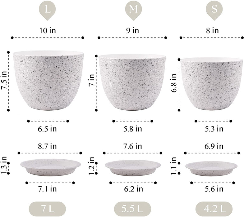 Giraffe Creation Plant Pots 10/9/8 Inch Set of 3, Flower Pots Outdoor Indoor, Planters with Drainage Hole, Speckled White