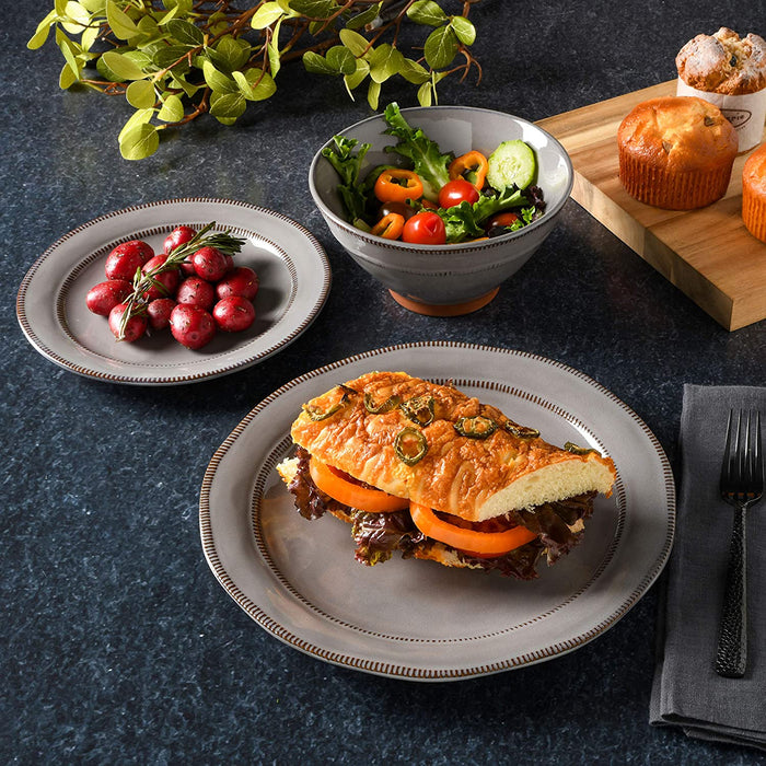 Gibson Elite Terranea round Reactive Glaze Terra Cotta Dinnerware Set, Service for Four (12Pcs), Grey
