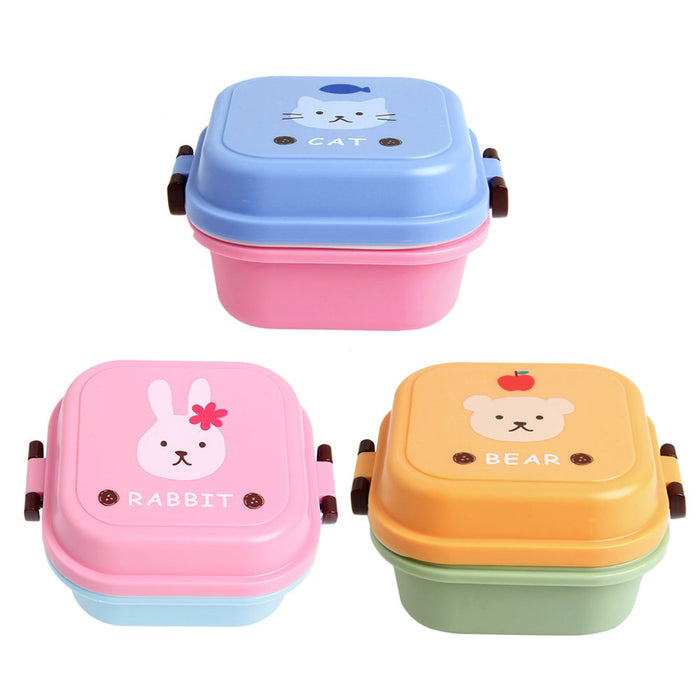 Kids Colorful Cartoon Small Lunch Box Portable Picnic 2 Layer Sealed Food Fruit Container Microwave Storage Bento Box