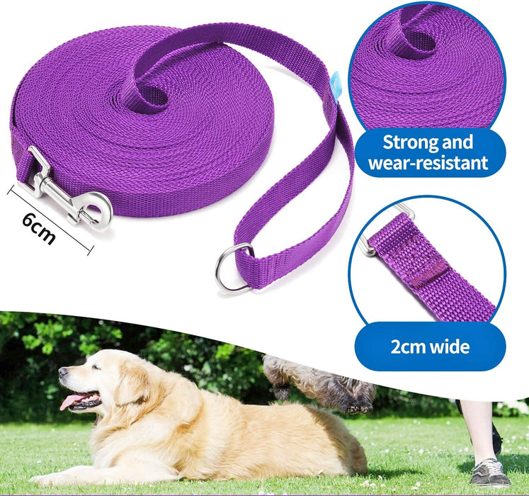 BAAPET 15 Ft 20 Ft 30 Ft 50 Ft 100 Ft Long Dog Training Leash for Dog Training, Play, Camping, or Backyard Lead with Training Clickers for Small, Medium and Large Dogs or Cats (30 Feet, Purple)