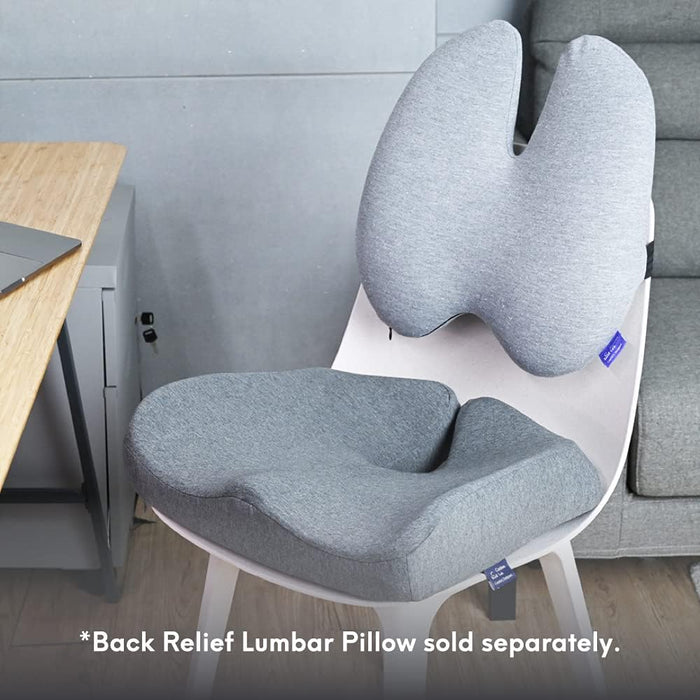 Patented Pressure Relief Seat Cushion for Long Sitting Hours on Office/Home Chair, Car, Wheelchair - Extra-Dense Memory Foam for Hip, Tailbone, Coccyx, Sciatica - Light Grey