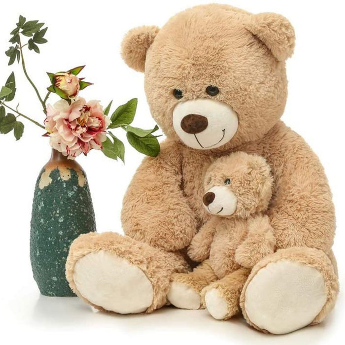 Morismos Giant Teddy Bear Mommy and Baby Bear Soft Plush Bear Stuffed Animal for Kids Girlfriend Valentine'S Day, Light Brown 39"