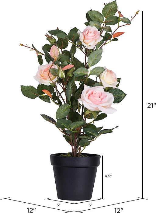 Everyday 21" Indoor Artificial Pink Rose Plant - Lifelife Home or Office Decor - Faux Potted Bush - Maintenance Free