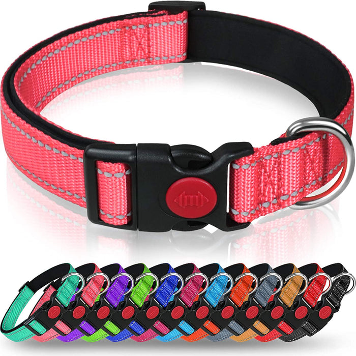 Reflective Dog Collar with Safety Locking Buckle, Adjustable Nylon Pet Collars for Extra Large Dogs, Red